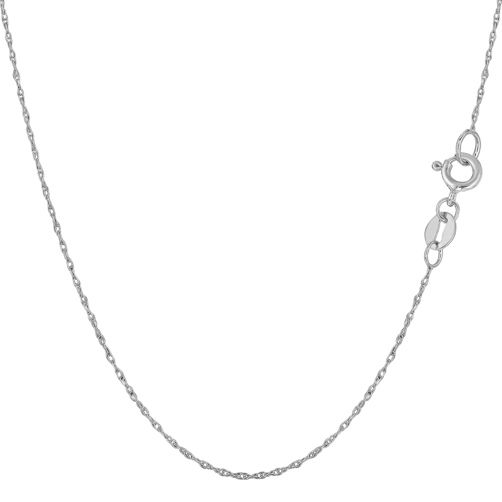 10k White Real Gold Rope Chain Necklace, 0.5mm, 18″