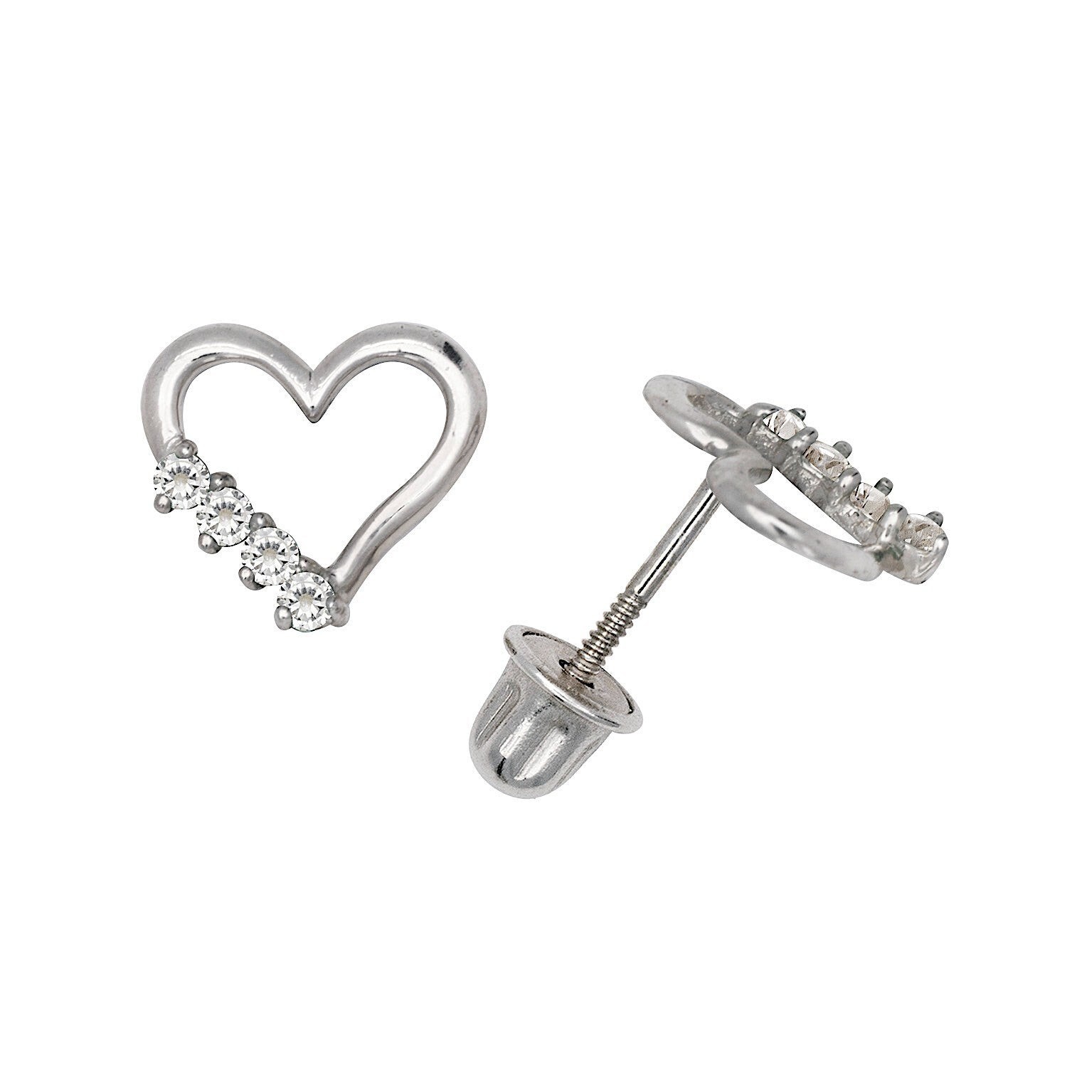 14K Yellow & White Gold Elegant Heart Shaped CZ Stud Earrings for Women