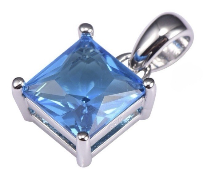 Dazzling Sky Blue Topaz Square Necklace, Earrings, & Ring Size 9.5 Set