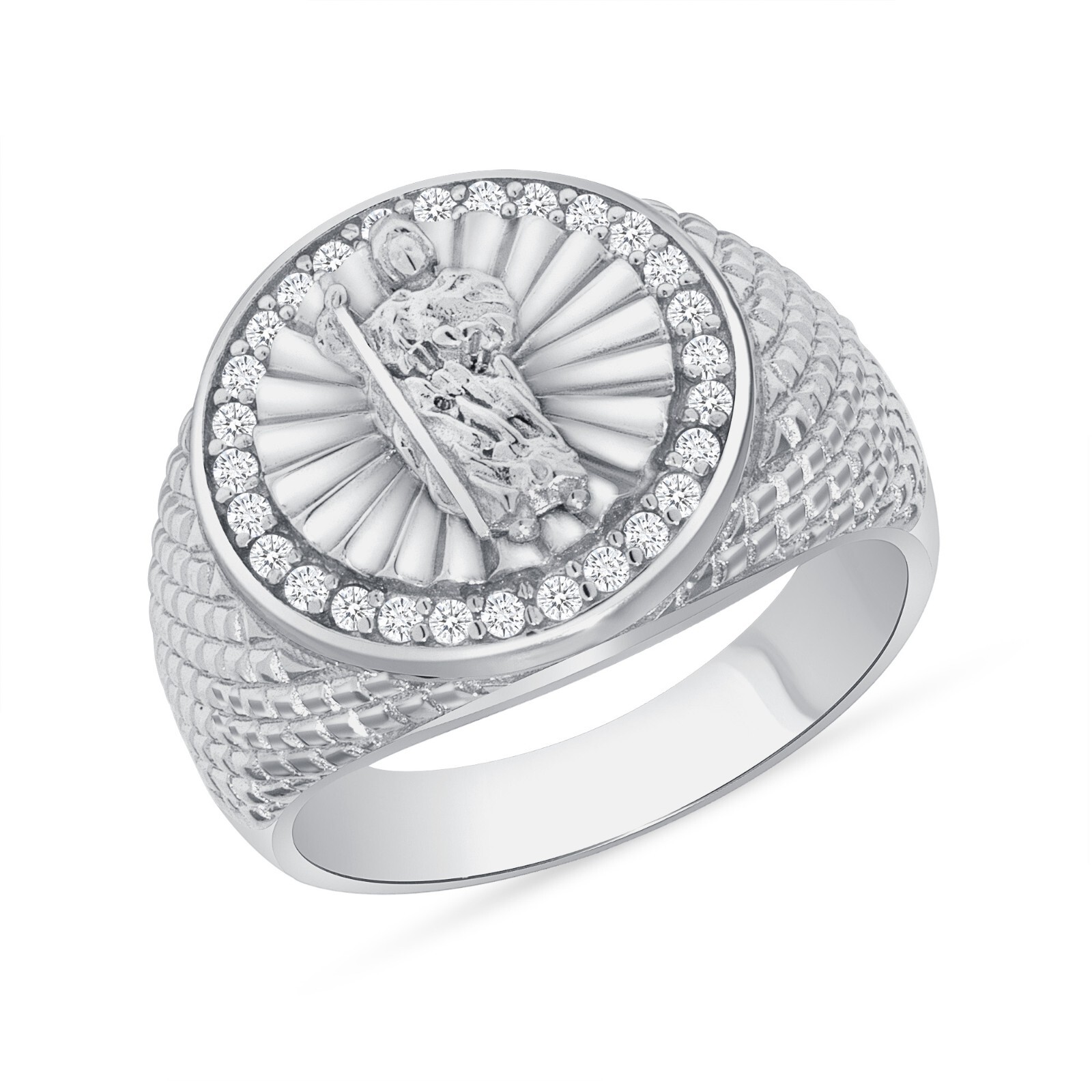 925 Sterling Silver Saint Jude Diamond-Cut Men’s Ring Rhodium Plated Nickel Free