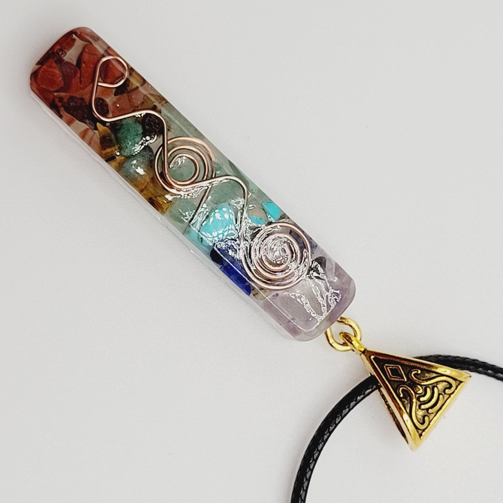 Modern Stone Chip Chakra Healing Meditation Pendant Faux Leather Cord Necklace