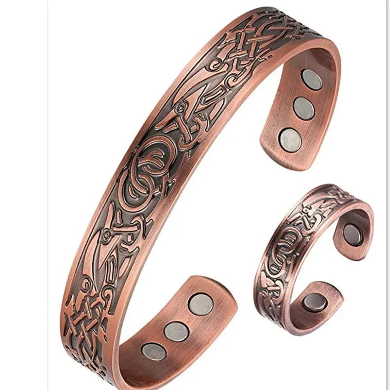 New Solid Copper Cuffed Bracelet & Ring Pure Copper Arthritis Pain Therapy Cuff