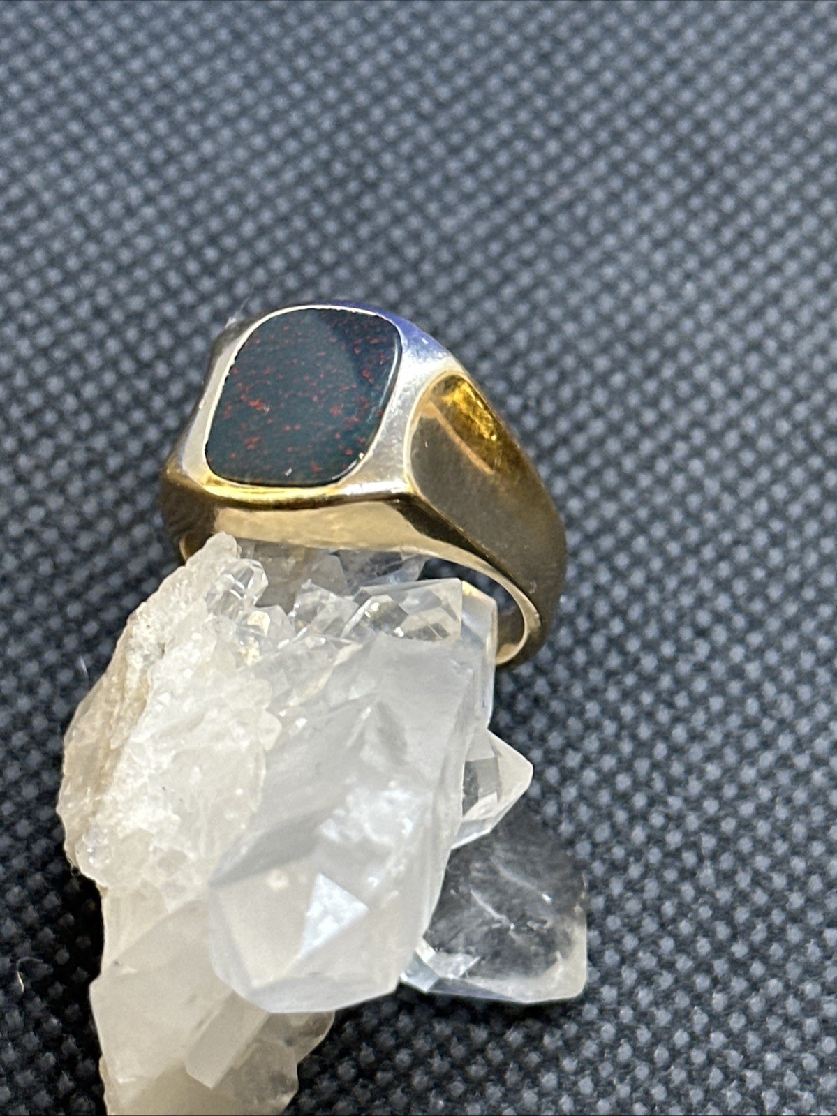 Vintage 10k Yellow Gold Round Bloodstone Size 9 Polished Unisex Ring 7.3 Grams