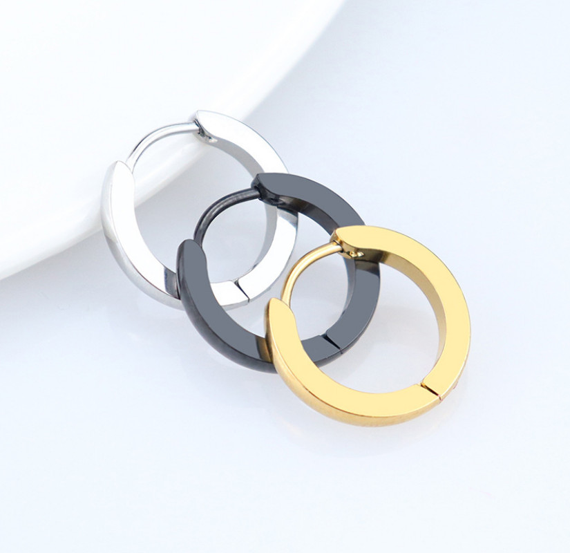 Silver Gold Black Stainless Steel Hinged Hoop Huggie Ear Earrings 7/9/10/12/14MM