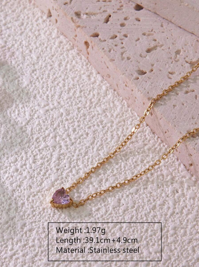 Necklace for Women Tiny Crystal Heart Love Pendant Choker Necklace Birthstone US