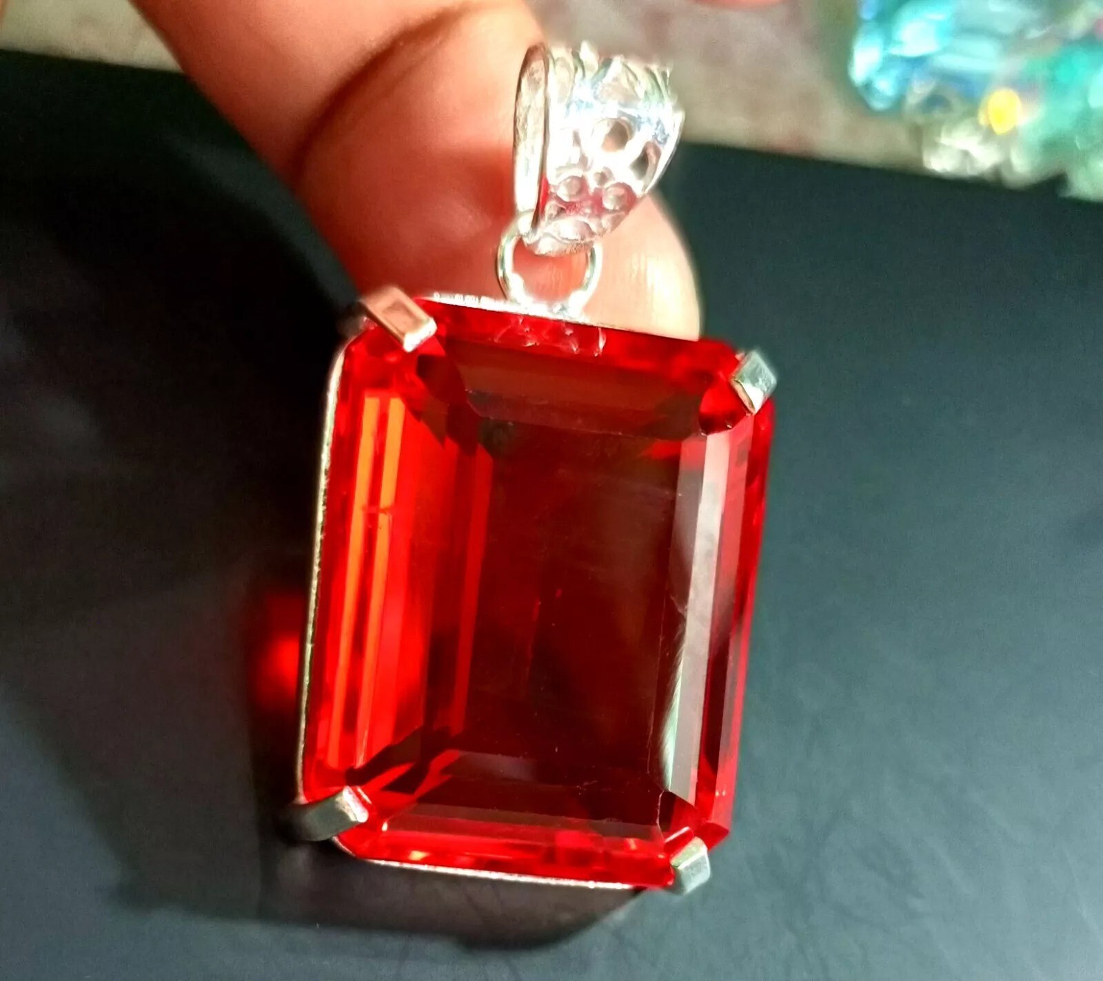 Certified Natural 95.54 Ct Brazilian Red Topaz Pendant Emerald Cut Gemstone