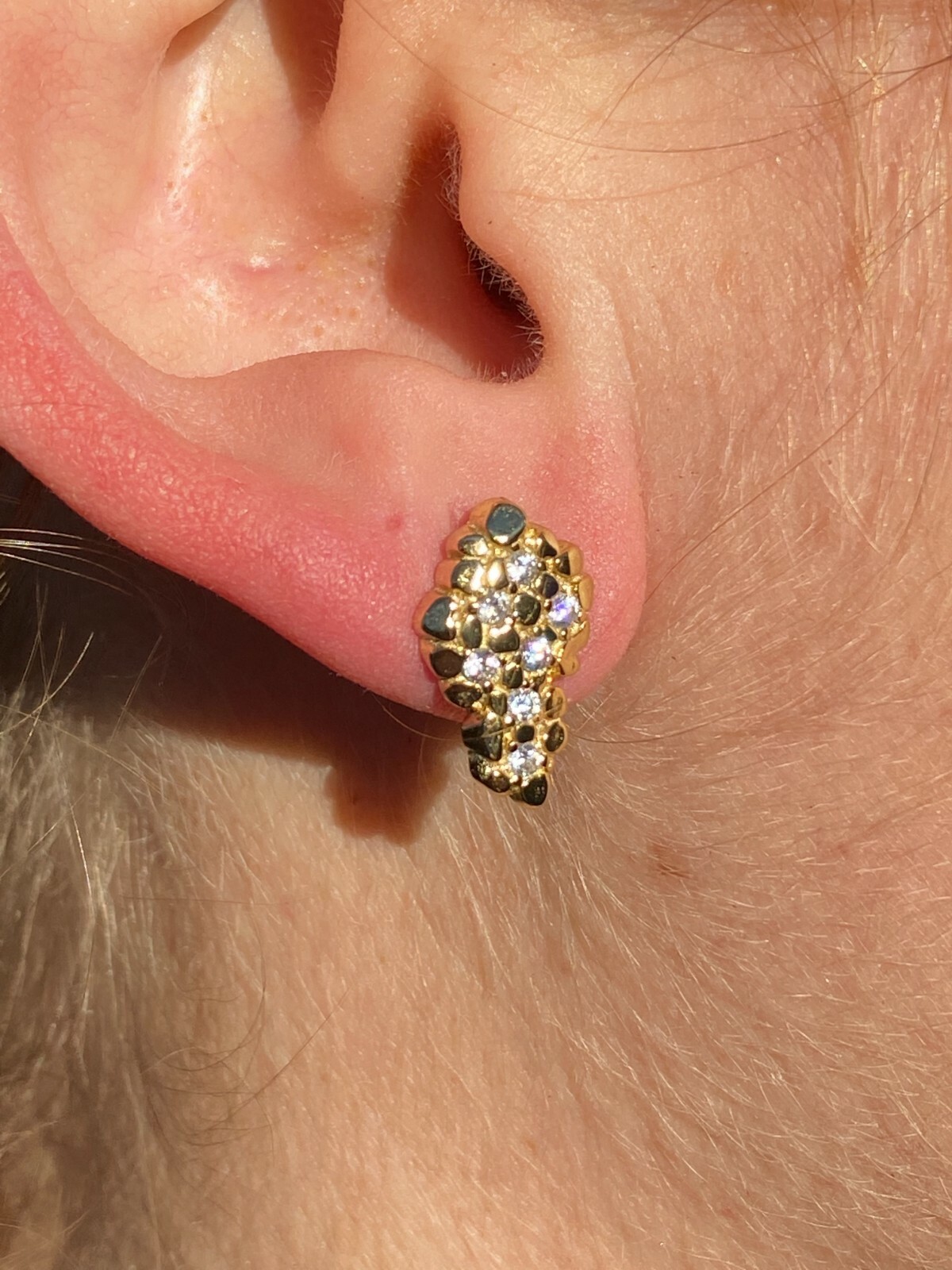 Mens CZ Solid 925 Sterling Silver Plated 14k Gold Nugget Earrings Large Studs
