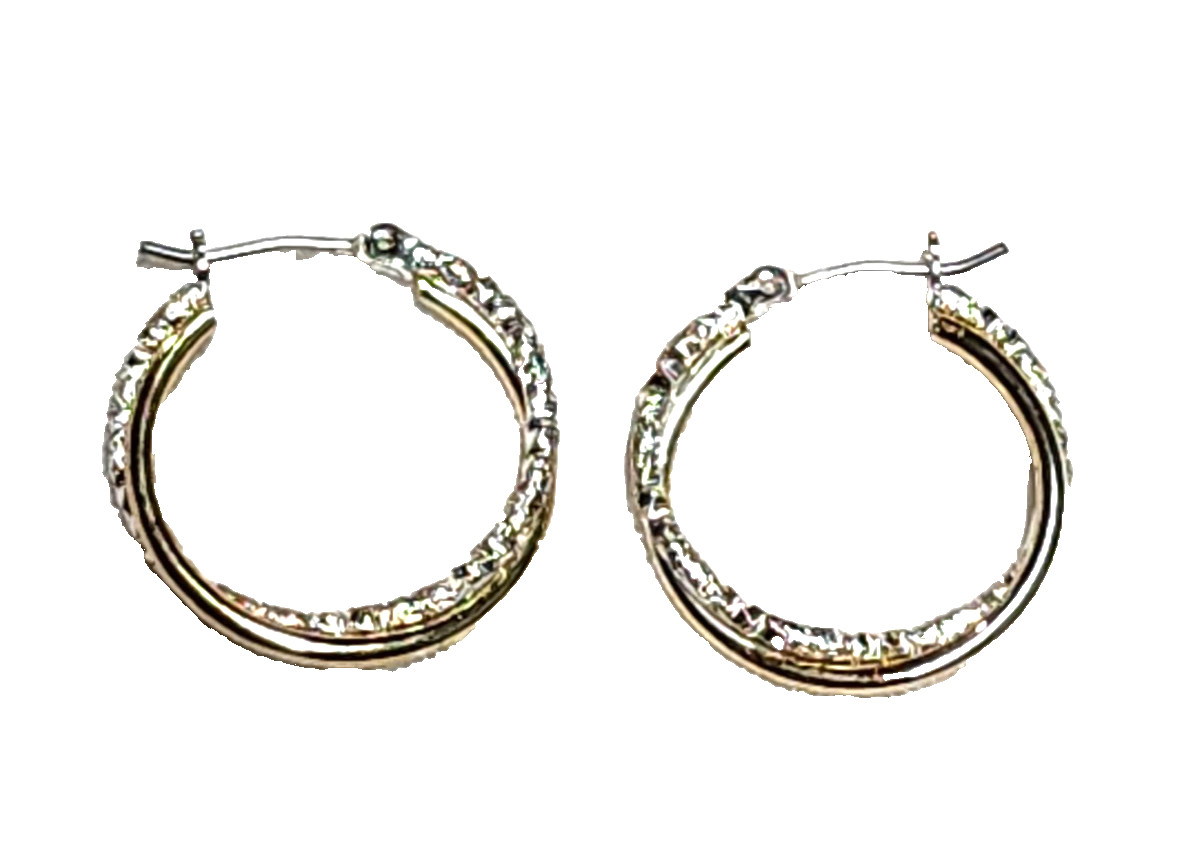 Gold & Textured Silver Tones Double Hoop Fashion Costume Retro 7/8″ English Lock