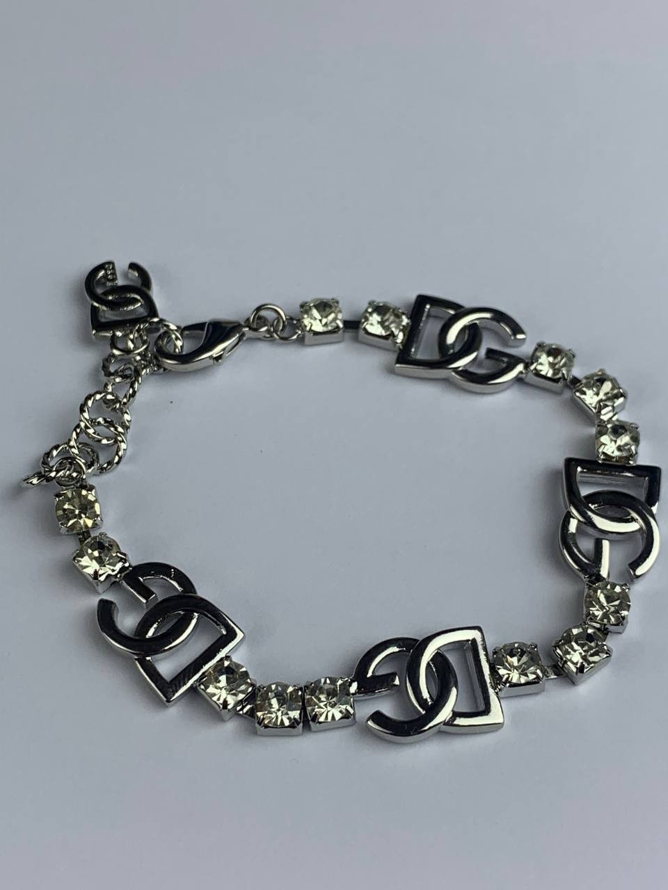 Dolce & Gabbana Silver Rhinestone Y2K Chain Link Bracelet