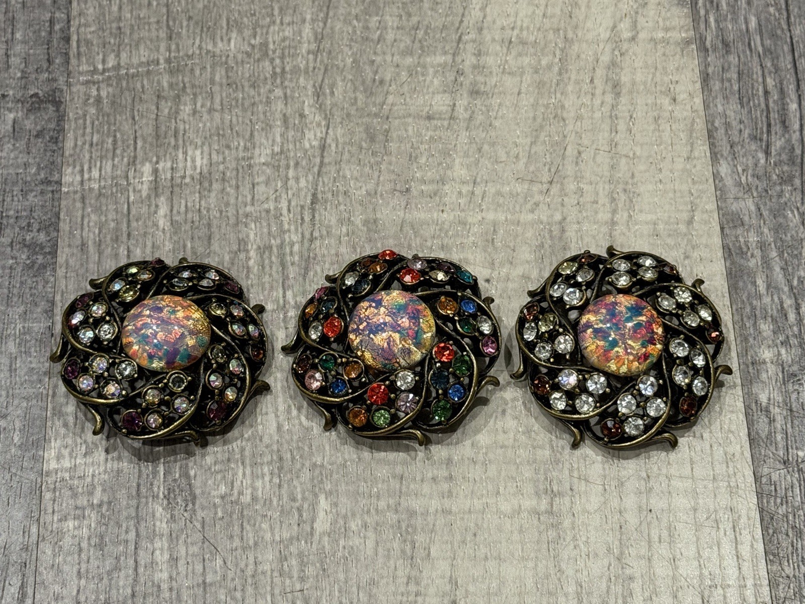 Set Of 3 Unique JAY STRONGWATER BEJEWELED Opal Broaches/Pins-EXCELLENT