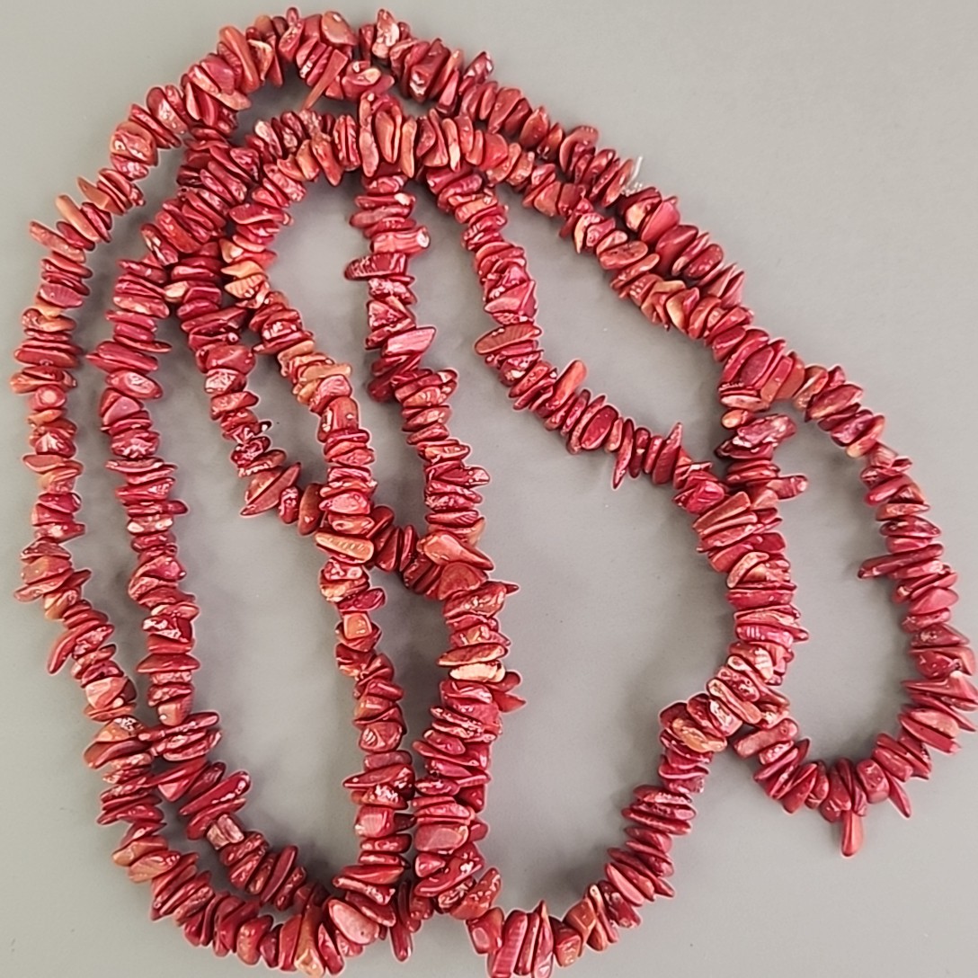 Coral Beaded Necklace Chip Red Orange Dyed Endless 52″ Long Flapper