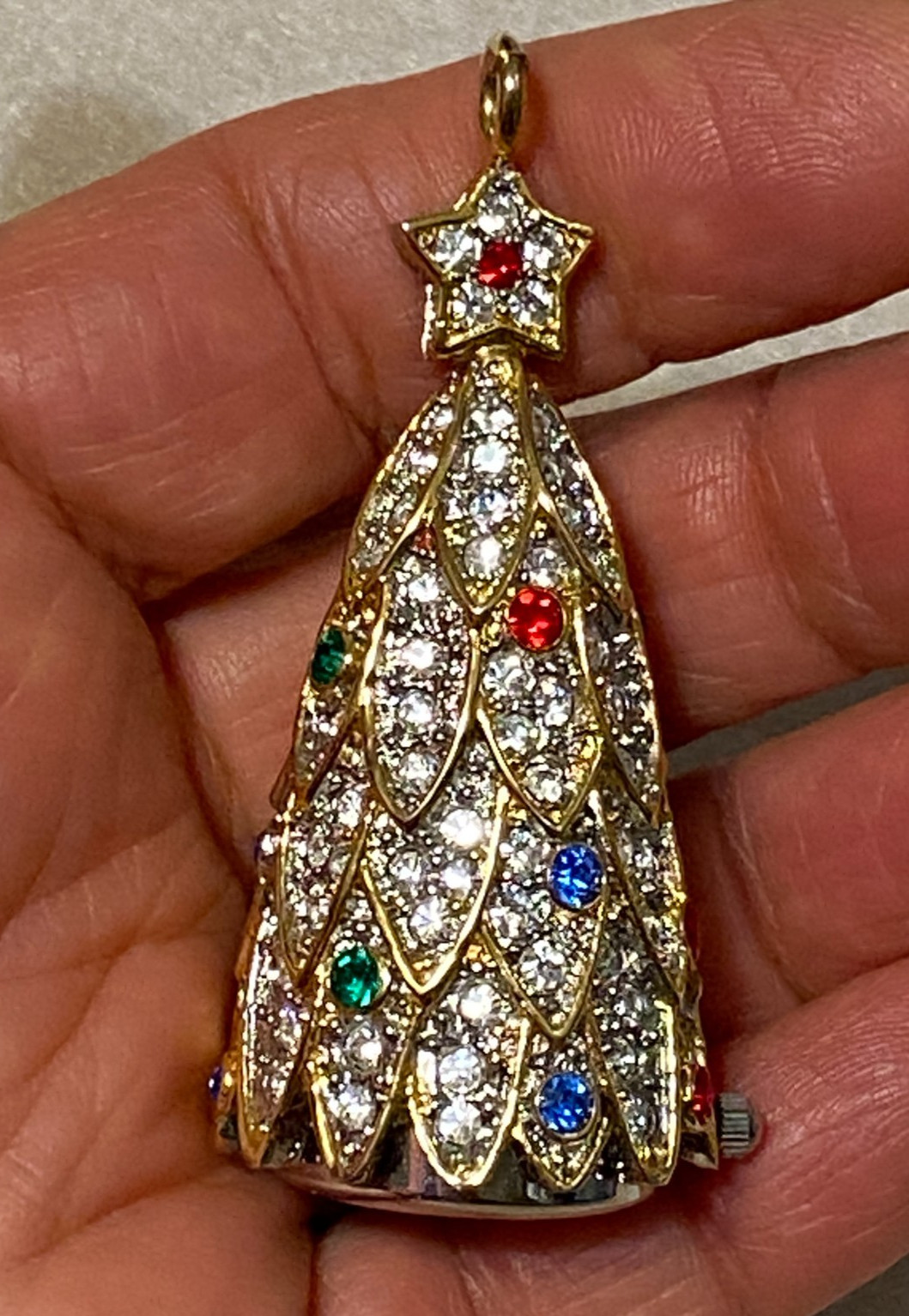 Christmas Tree Crystal Watch Pendant Main Line Time Quartz Sparkly Bling Works