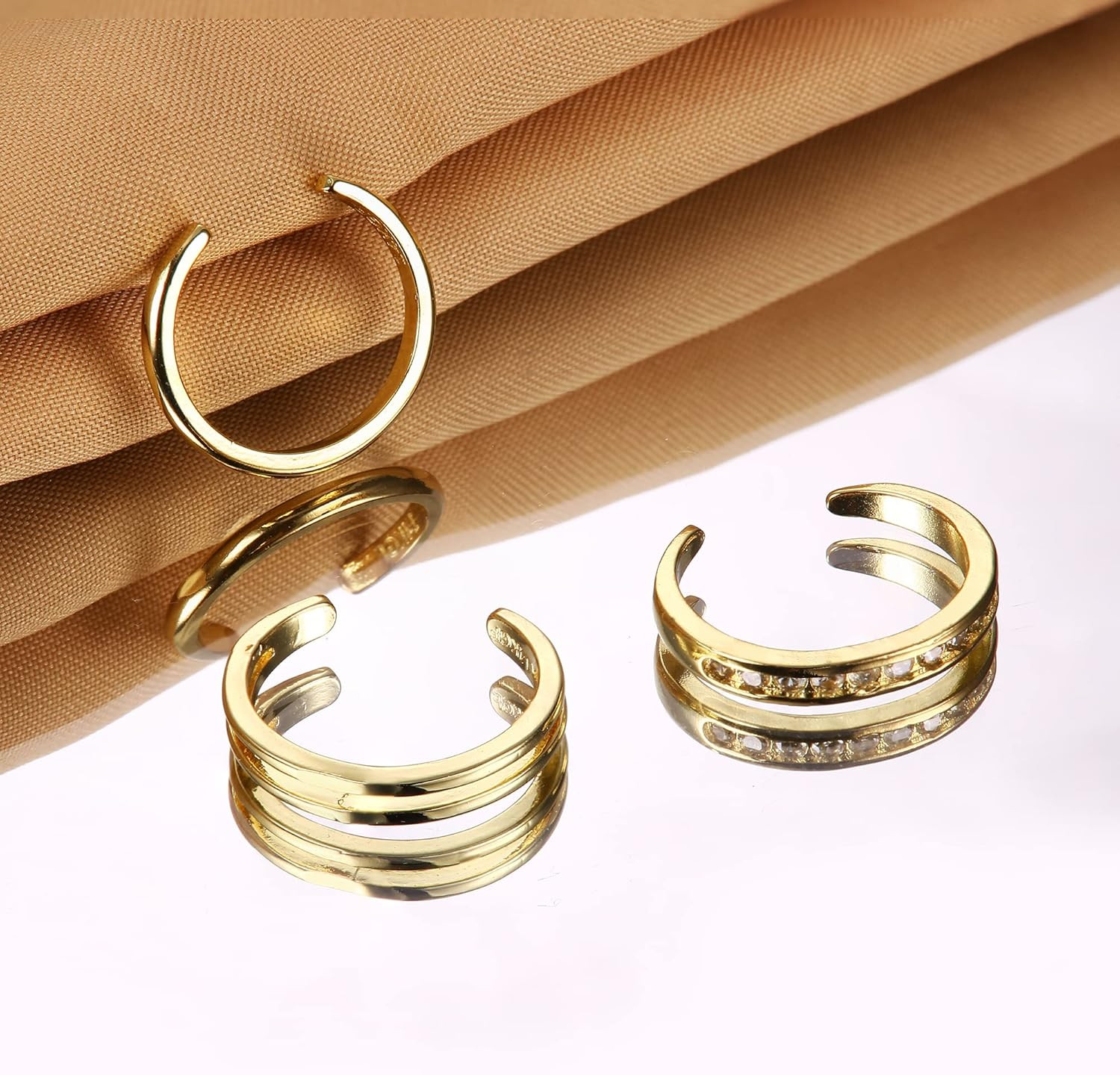 14K Gold Plated Toe Rings Adjustable Open Toe Rings Cubic Zirconia Band Toe Ring