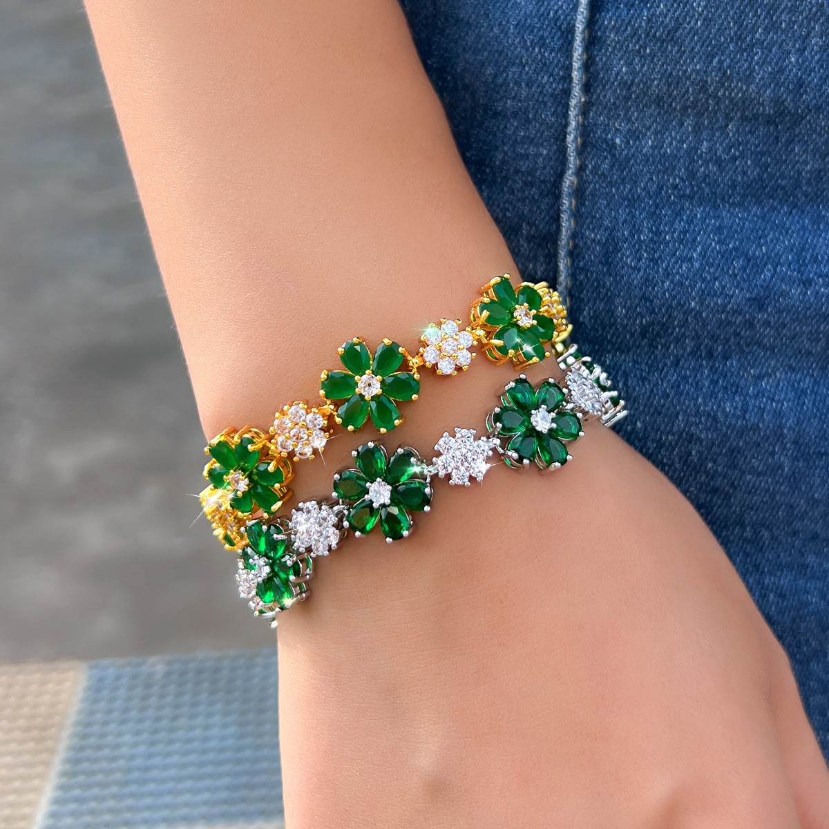 Wedding Cubic Zirconia Pretty Flower Bracelet Silver Plated Women Party Jewelry