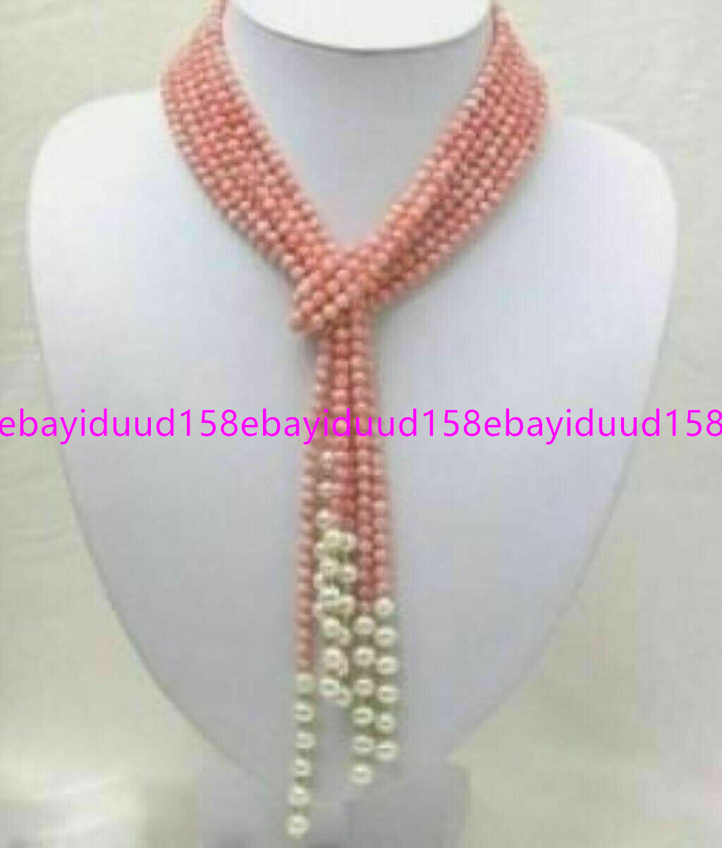 AAA 50 ” Beautiful 3 Strands Natural 4mm Pink Coral Freshwater Pearl Necklace