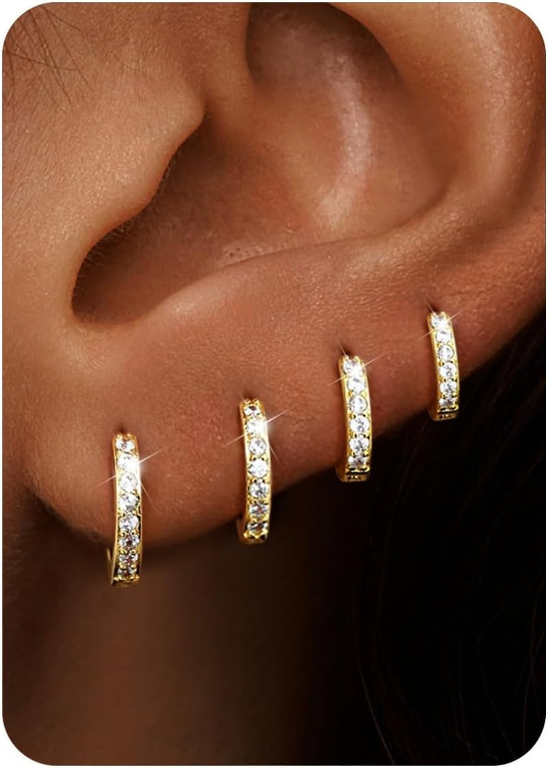 Small Gold Silver Hoop Earrings Set for Women – Hypoallergenic 14K Gold Plated E