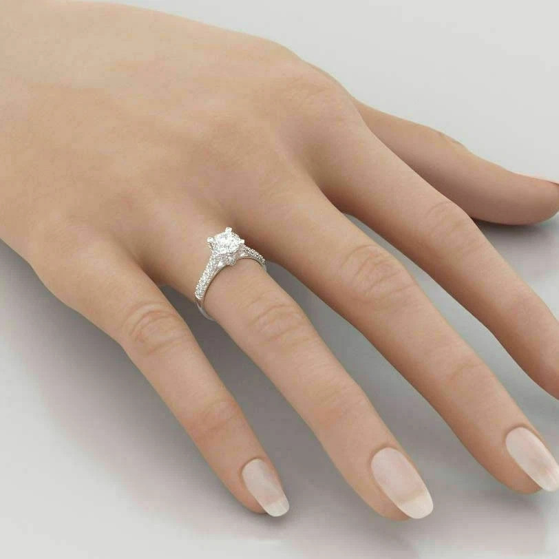 2.2 Ct Round Simulated Diamond 925 Sterling Silver Cluster Wedding Ring