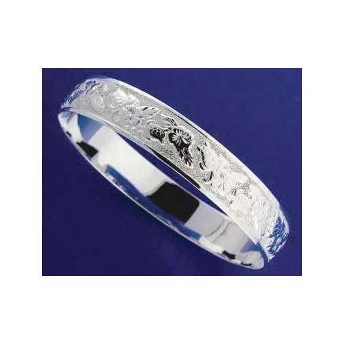 SILVER 925 HAWAIIAN BANGLE BRACELET HIBISCUS TURTLE SMOOTH EDGE 15MM