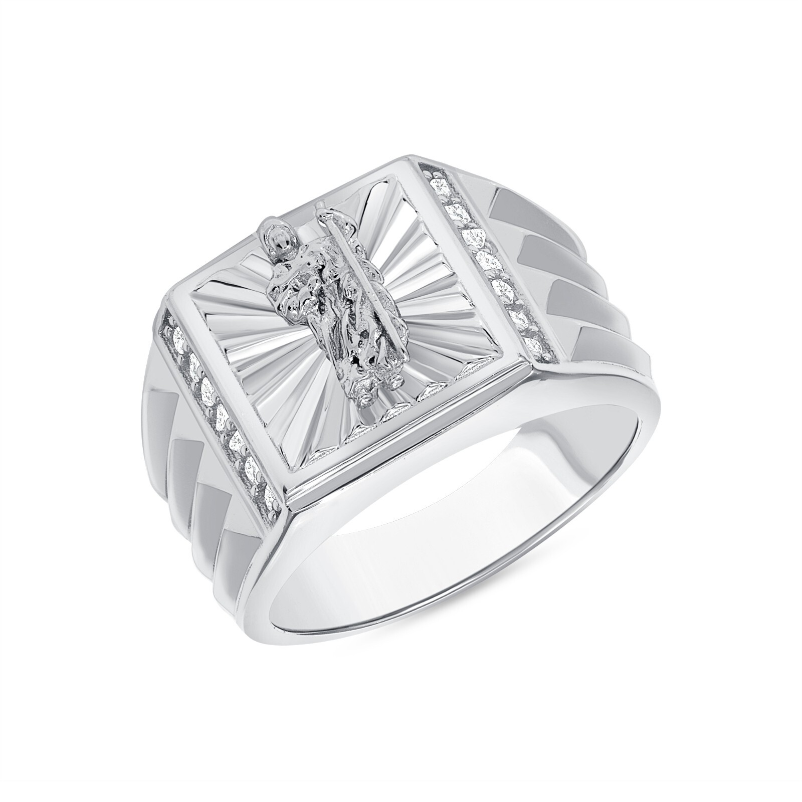 925 Sterling Silver St. Jude Diamond-Cut Men’s Ring Rhodium Plated, Nickel Free