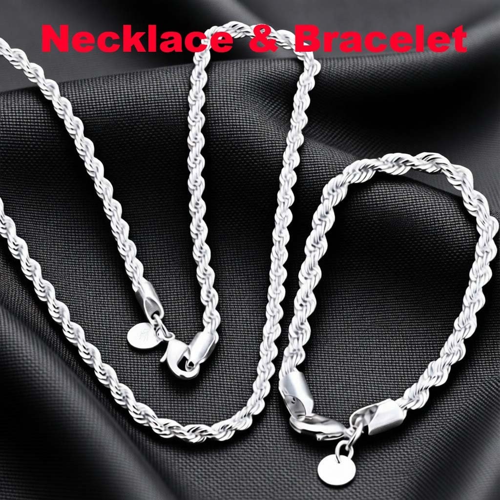 2Pcs Classic Twisted Rope Chain Set – Necklace & Bracelet for Everyday Style