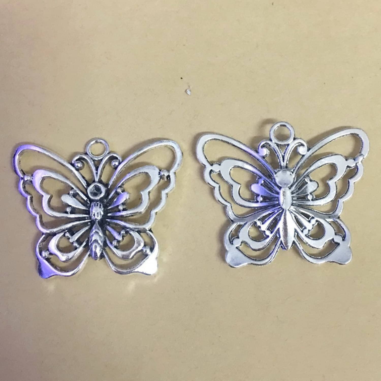3/7PCS, Antique Silver Tone Large BUTTERFLY Pendant Charm, Filigree Insect Char