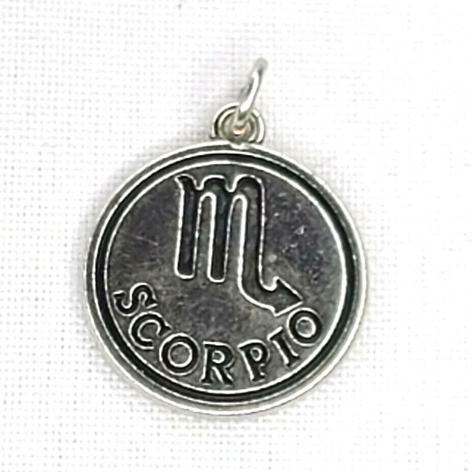 Silver Tone Necklace Pendant Charm Astrology Sign Scorpio Symbol