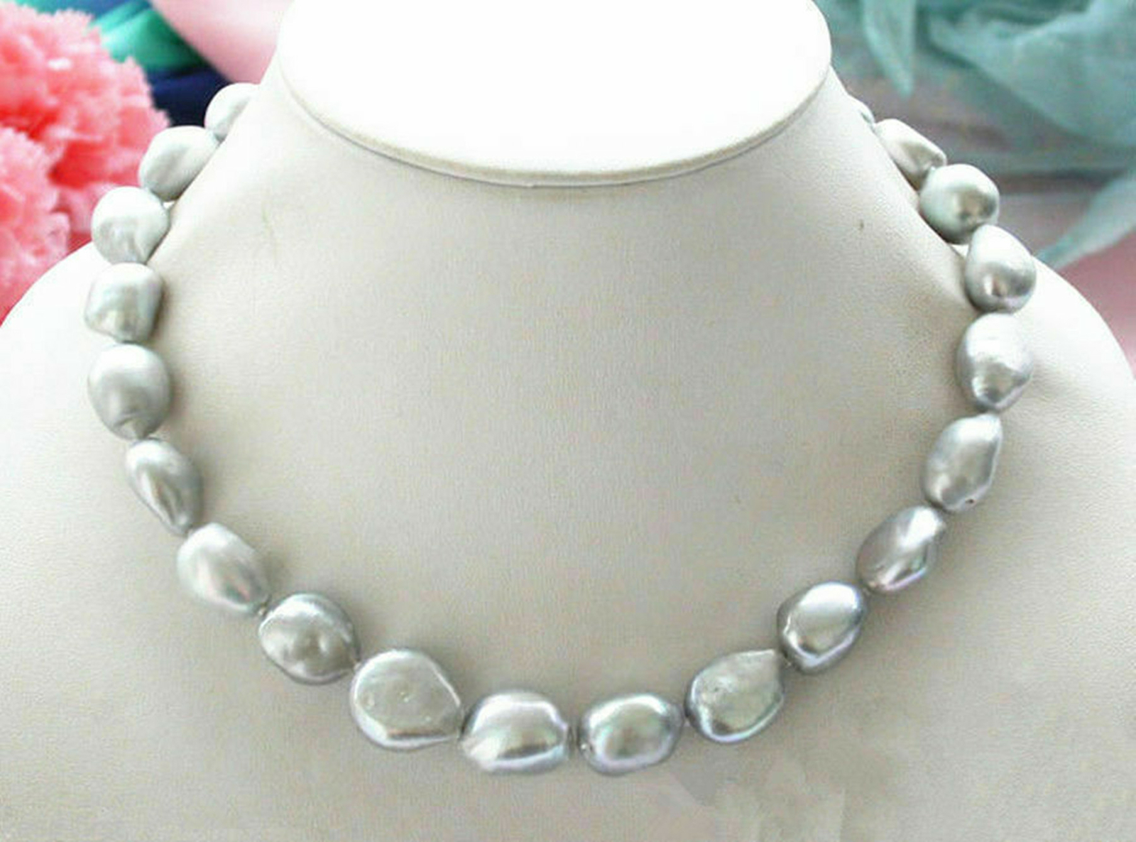 9-10mm Natural Silver Gray Baroque Freshwater Cultured Pearl Necklace 16-28”
