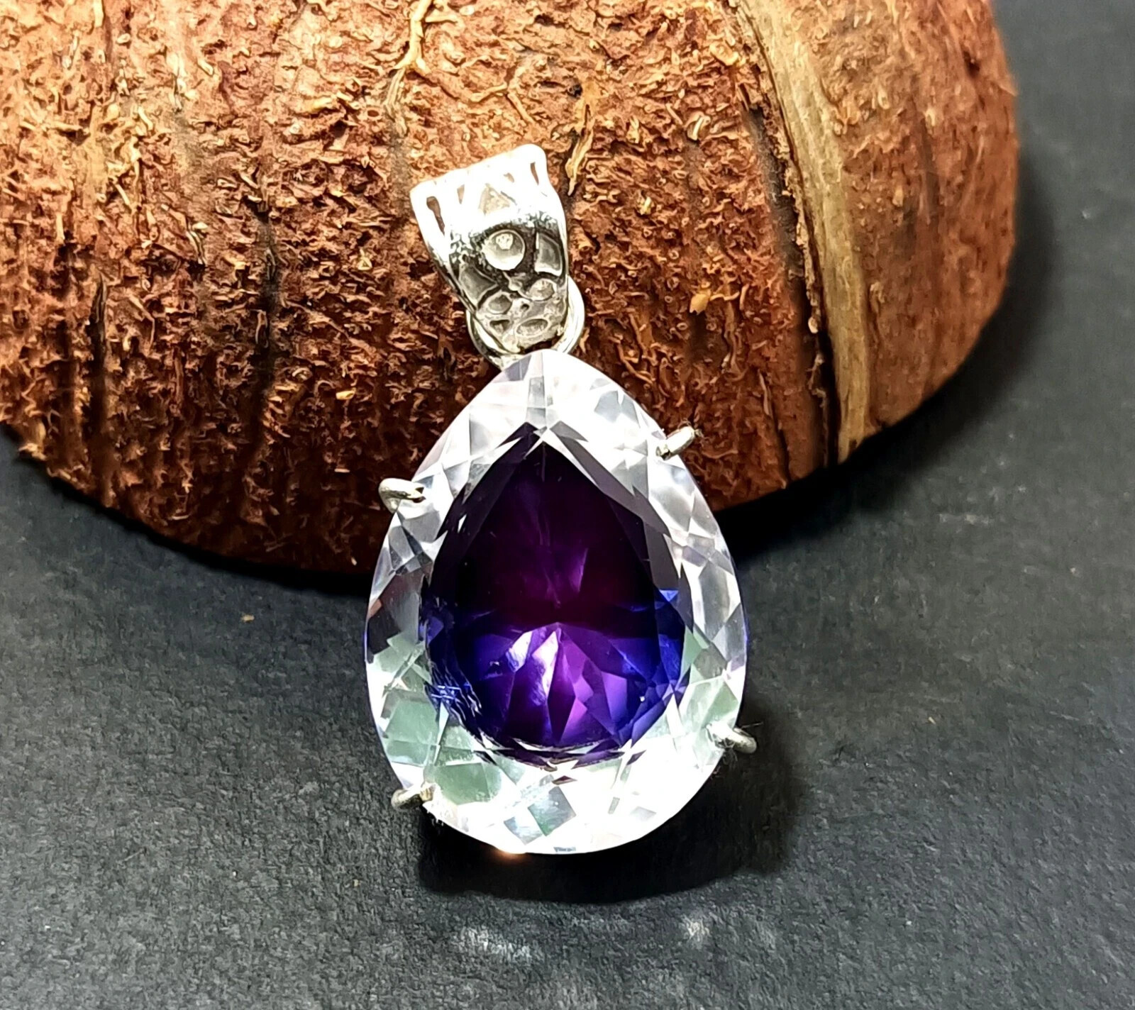 Bi-Color Rare Pitambari Sapphire Pear Natural 63.00 Ct 925 Silver Pendant Gem