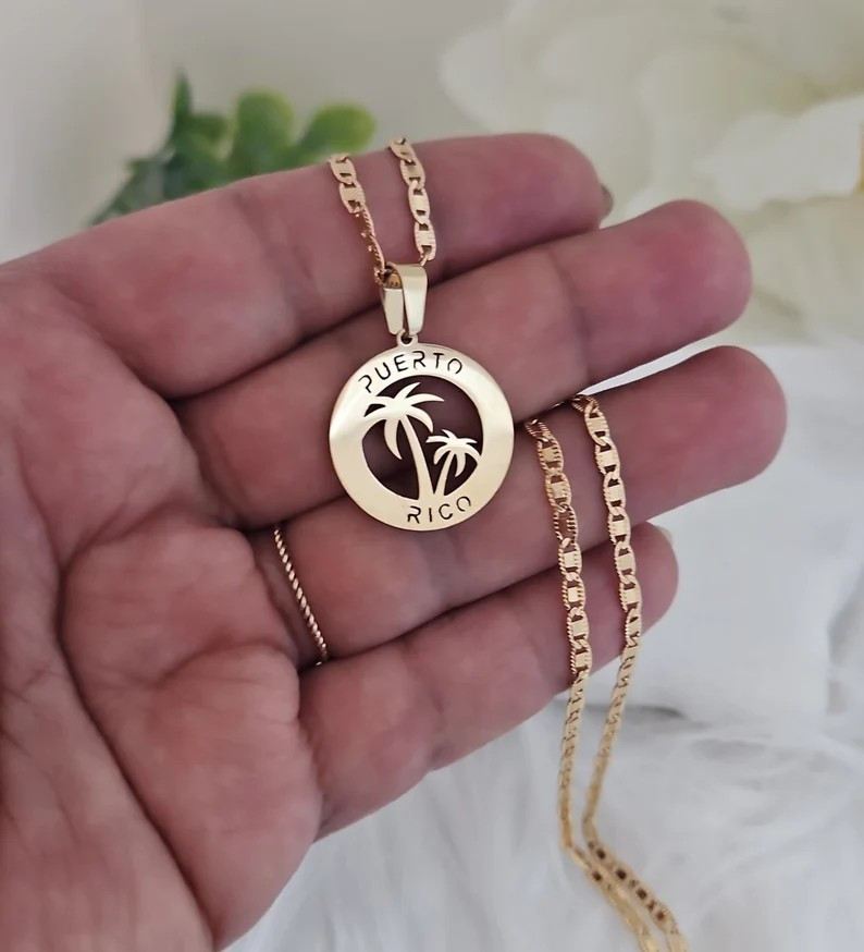 Gold Puerto Rico Necklace, 14k Gold Over Stainless Steel, High Quality Necklace