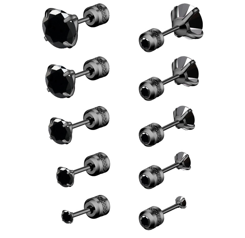 2Pcs Women Men Hypoallergenic Stainless Steel Round CZ Stud Earrings Screw Back