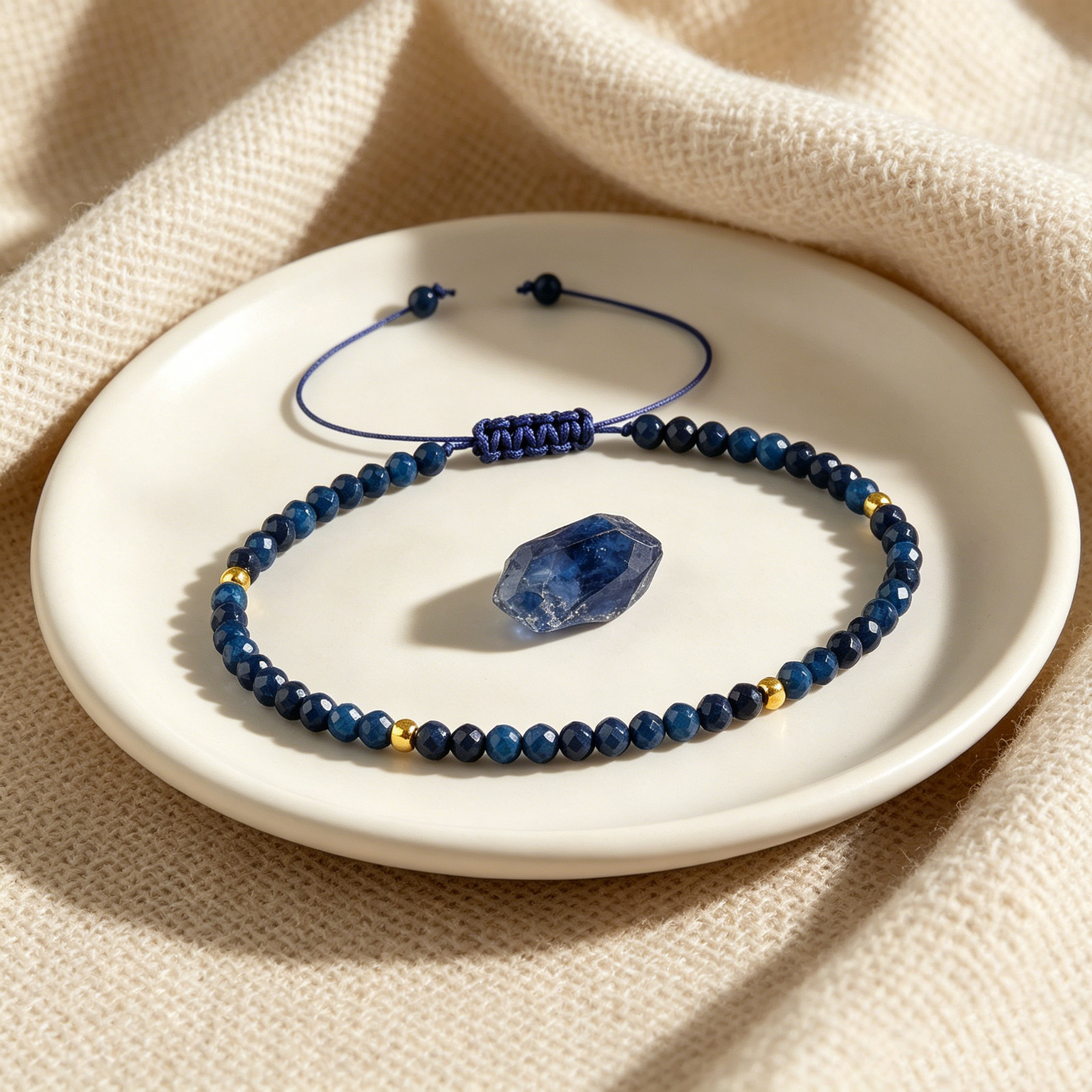 3mm Faceted Sapphire Adjustable Bracelet Wisdom Protection