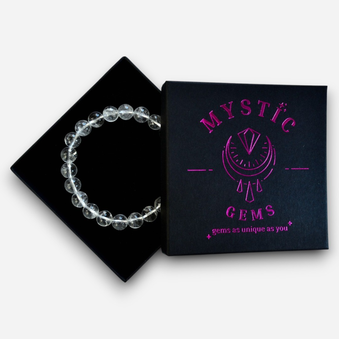 Clear Quartz 8mm Natural Gemstone Bracelet 6-9” Elasticated with Box