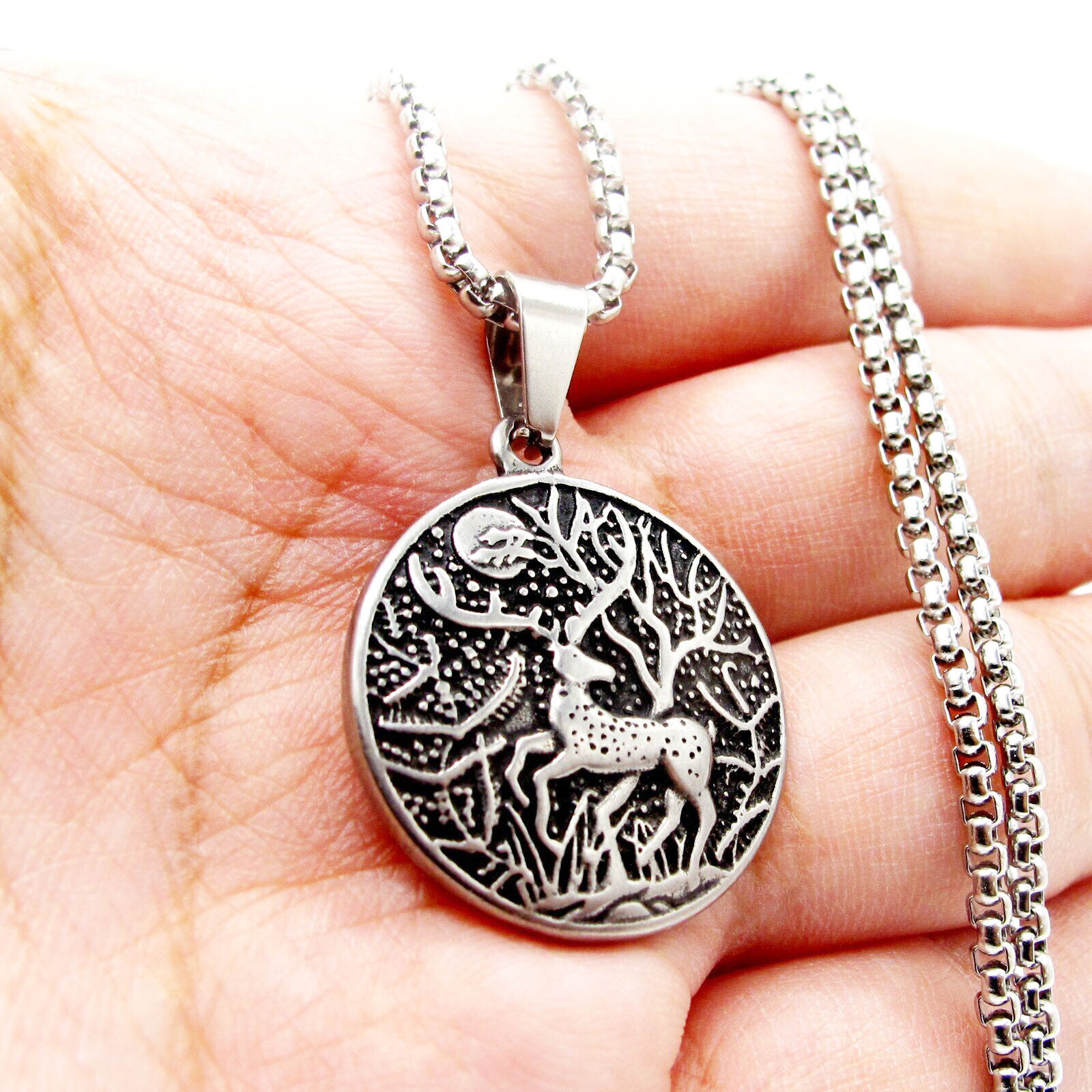 MENDEL Cute Girls Womens Deer Antler Pendant Necklace Chain Sets Stainless Steel