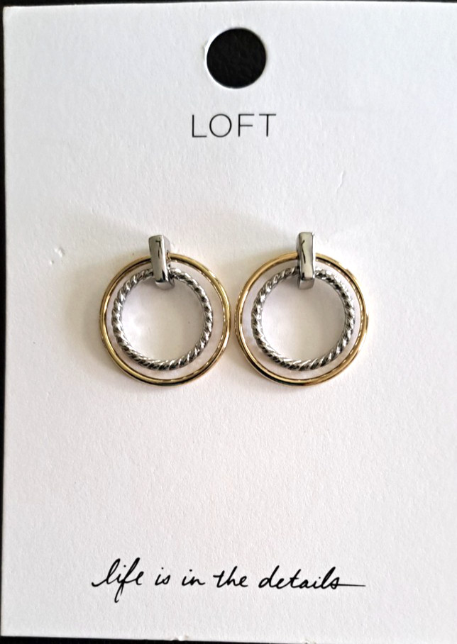 ANN TAYLOR LOFT ROPE GOLD & SILVER MIXED RING DROP EARRINGS NEW WITH TAGS