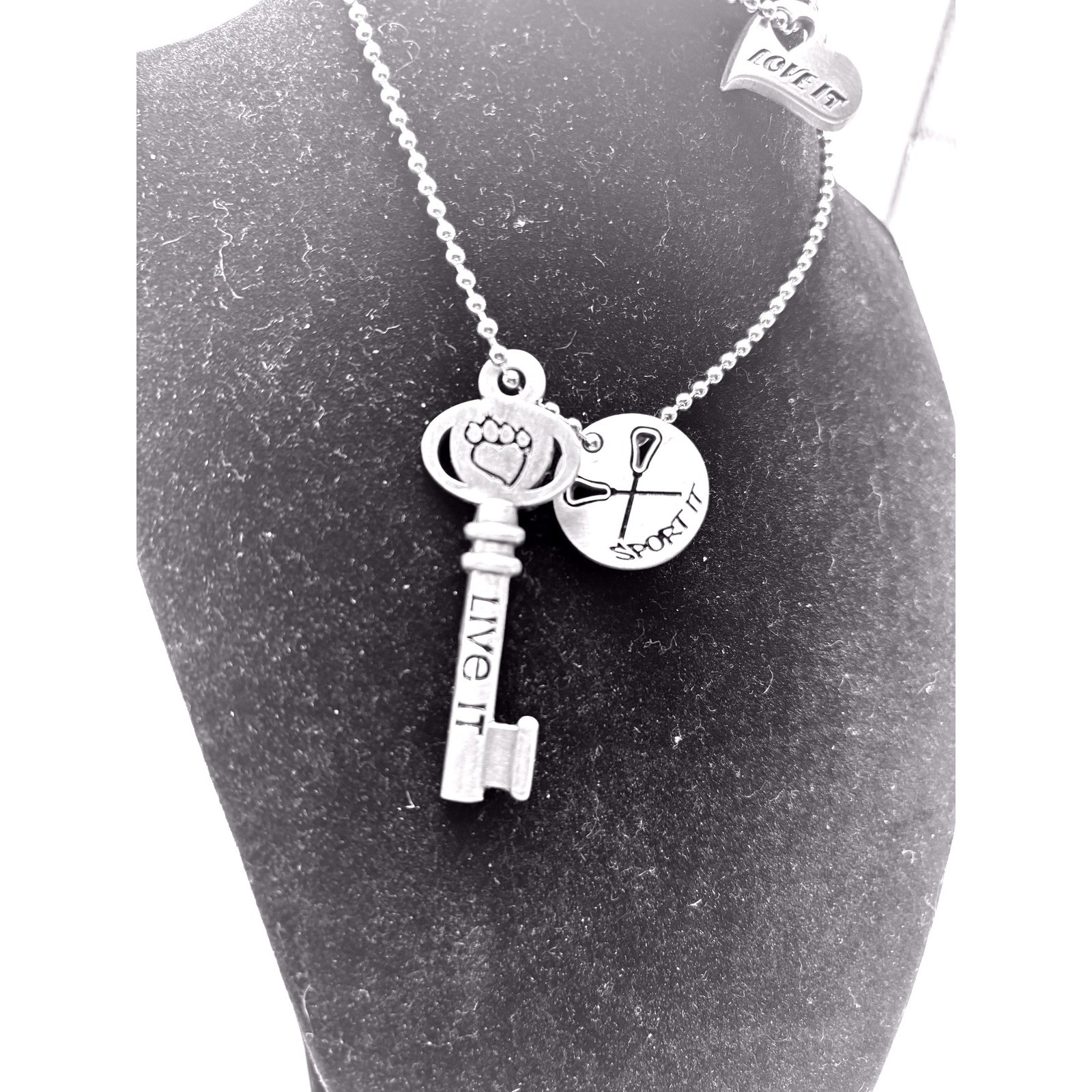 Sports Charm Necklace Key Live It Sport It Love It Lacrosse Ball Pendant