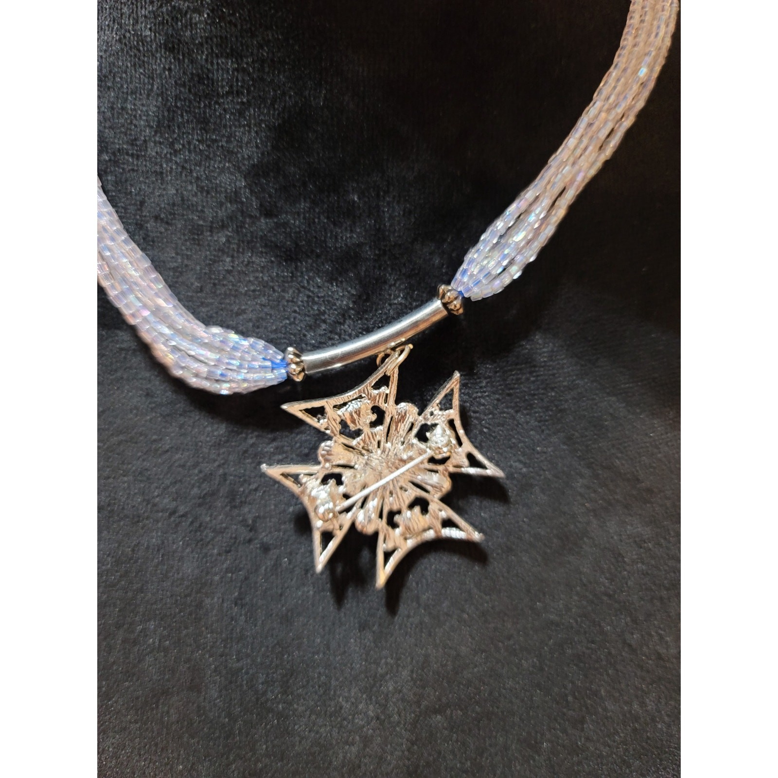 Women’s Multi Strand Beaded Choker Necklace With Blue Pendant Lobster Clasp