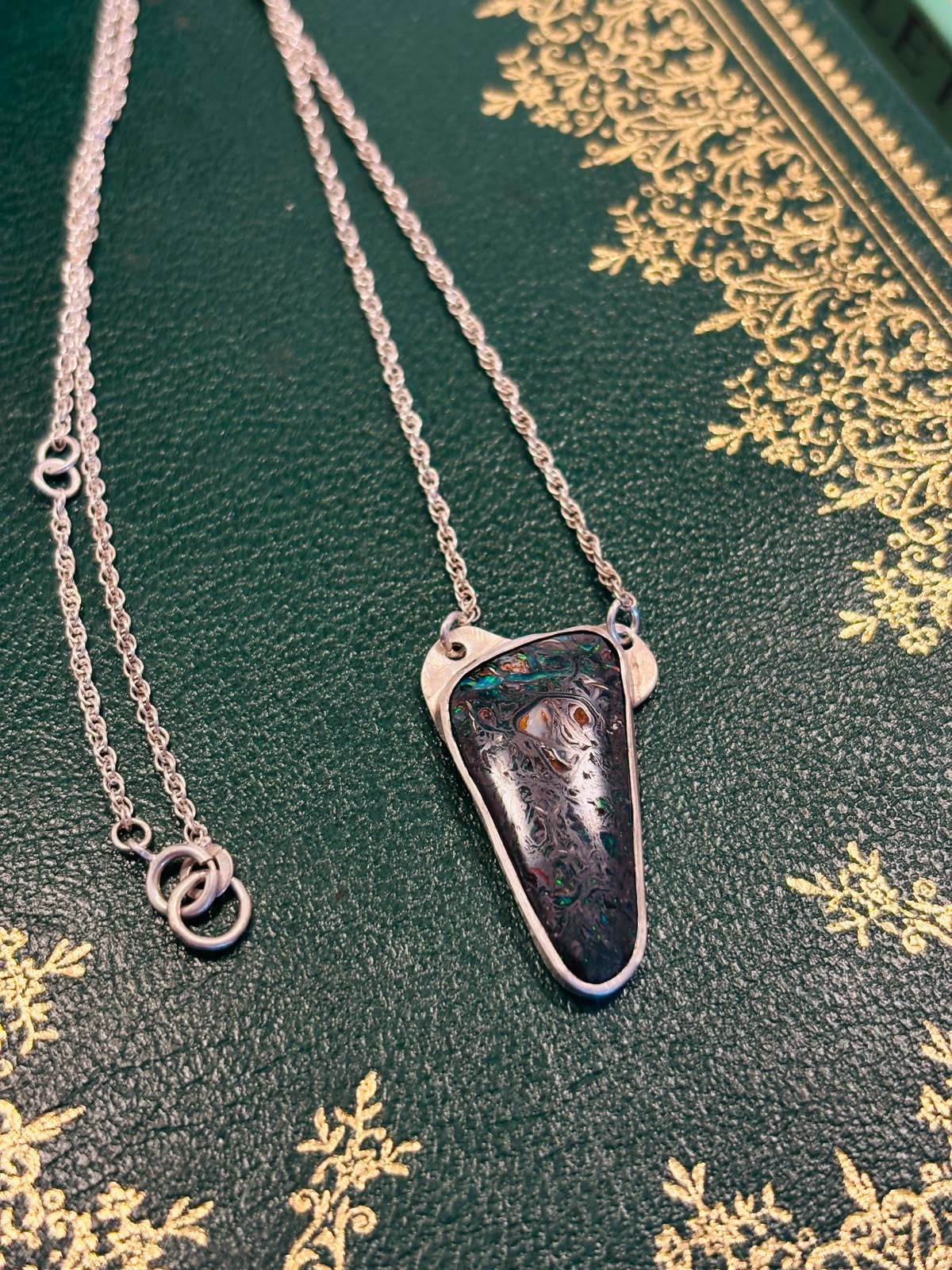 925 Silver 28x18mm Boulder Opal Pendant 16 inch chain Hand Made In UK HMJ44
