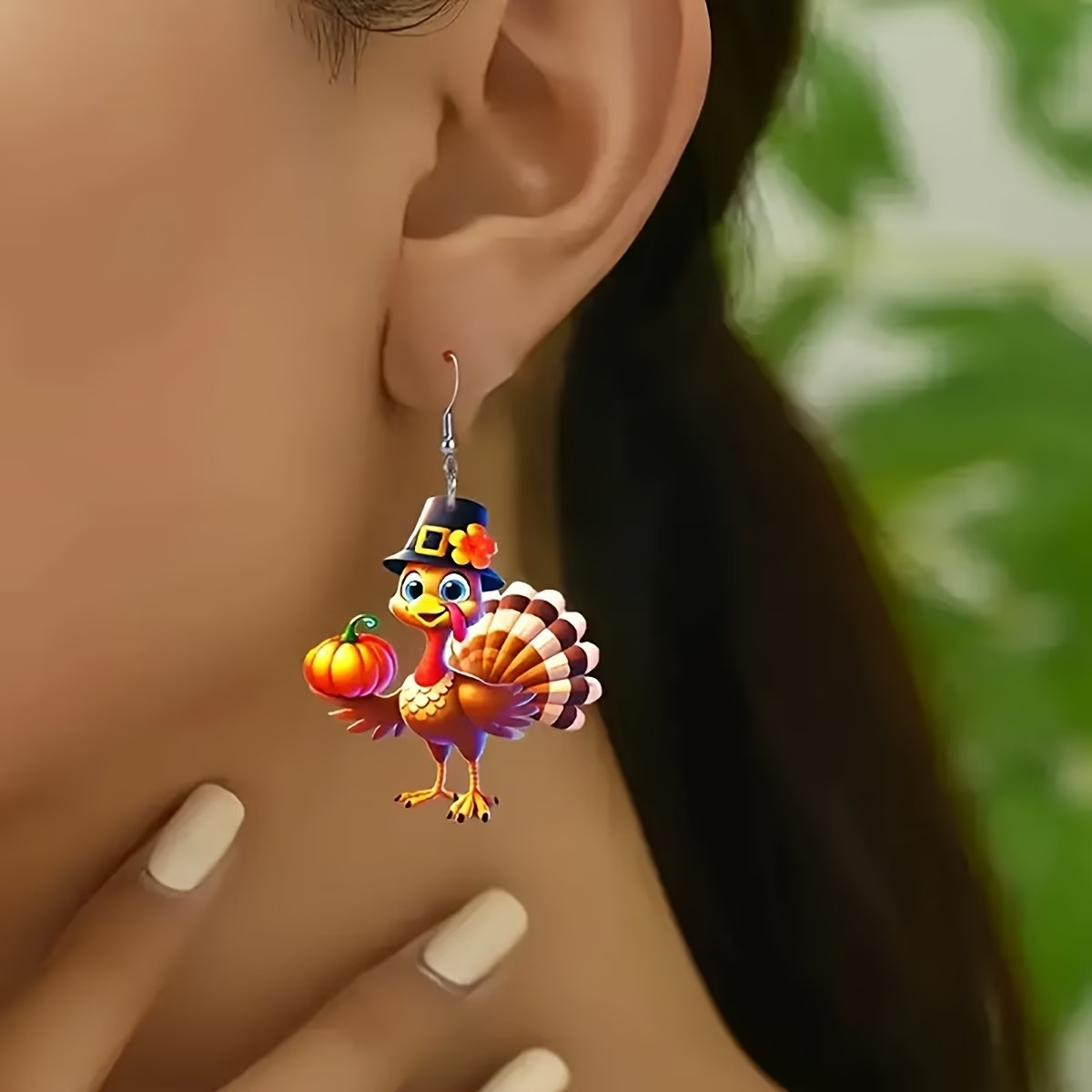 Festive Acrylic Thanksgiving Turkey Drop Earrings for Holidays and Parties