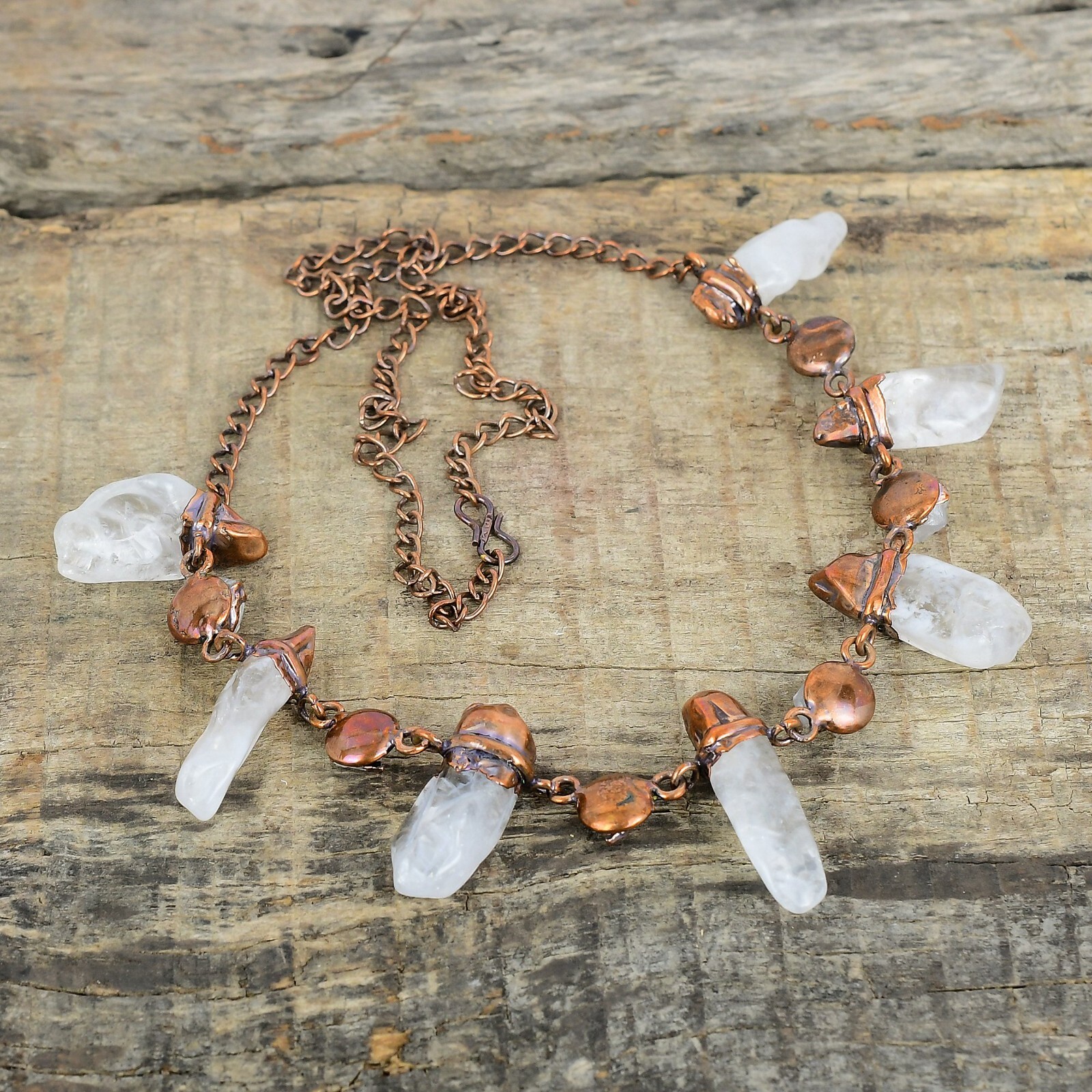 Rainbow Moonstone Rough Gemstone Copper Chain Electroformed New Necklace Jewelry