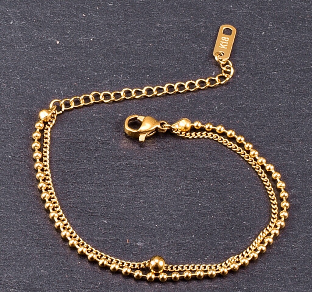 Women Gold Plated Titanium Stainless Steel Wish Bead Chain Hand Bracelet 6.1-8″
