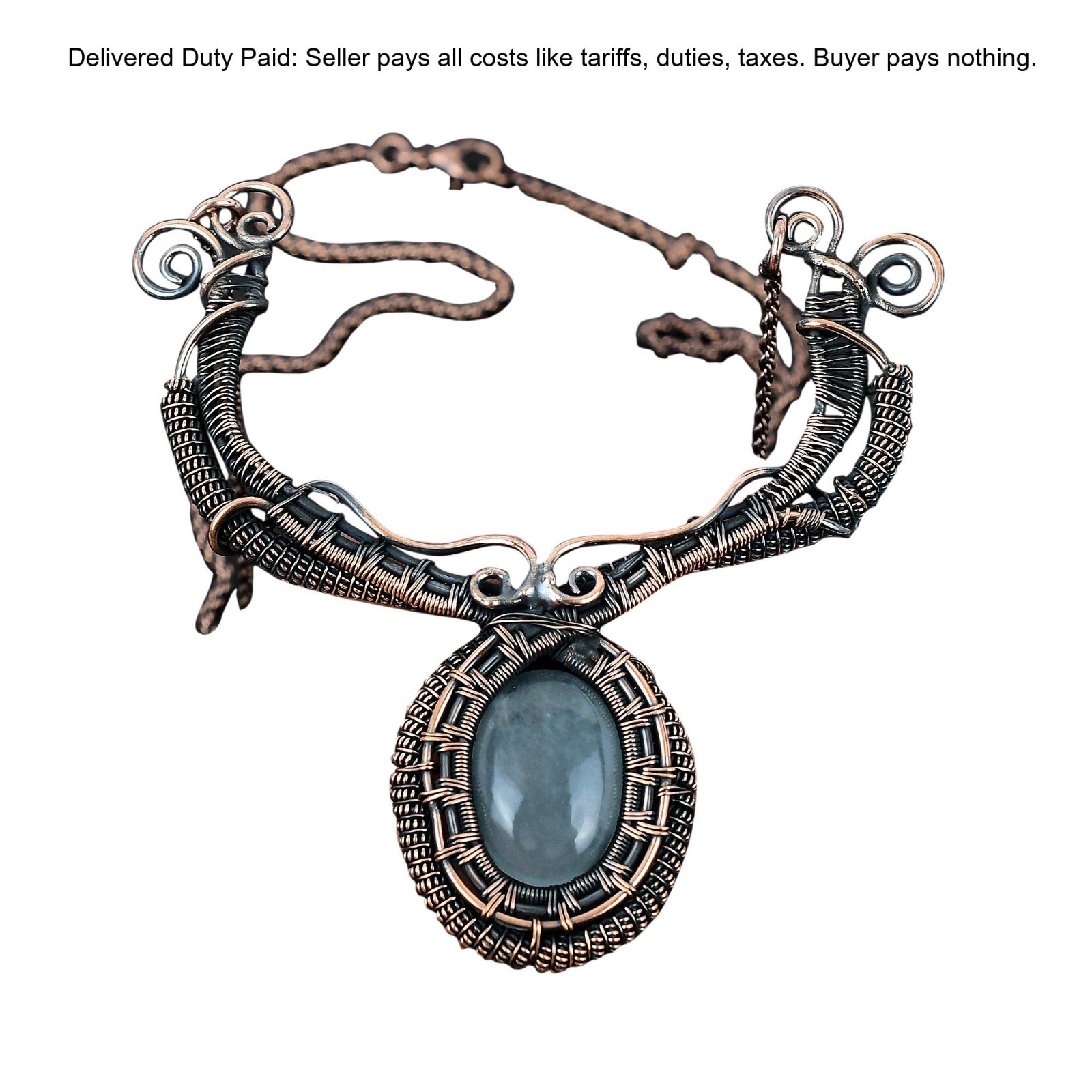 Cyber Monday Deal Copper Oval Aquamarine Gemstone Chain Wedding Necklace Jewelry