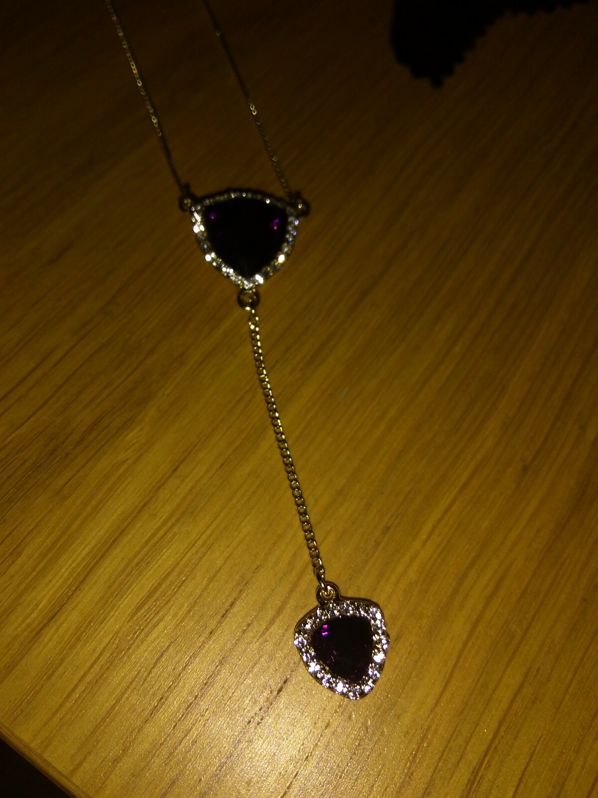Rare Debenhams Jon Richard Purple Swarovski Crystal Drop Necklace Gold Tone