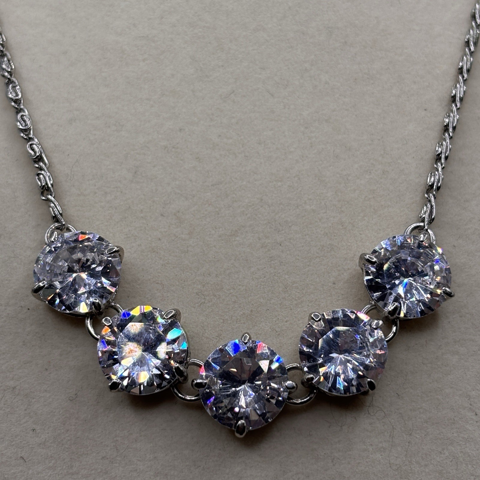 Stunning Sparkle 5 Cubic Zirconia’s Fashion Necklace 19” w/ Ext Reflective Chic