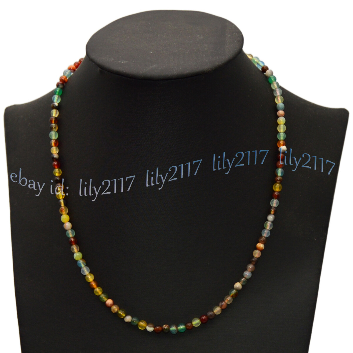 4mm Natural Multicolor Agate Smooth Round Gemstone Beads Necklaces 14-48 inches
