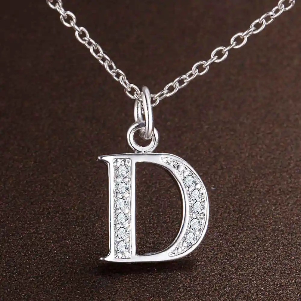 925 Sterling Silver Initial A-Z Letter Pendant Necklace CZ Personalized 18″ N162