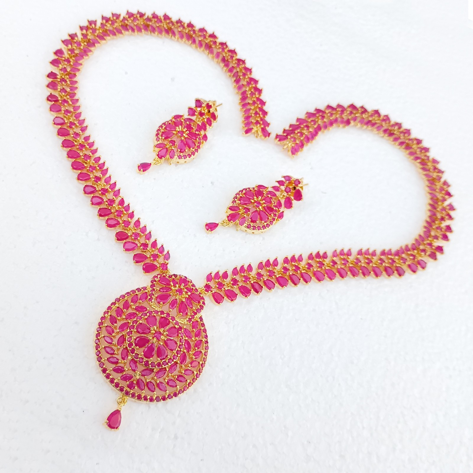 Long Ruby Necklace Set 22K Gold Plated July Birthstone Jewelry Anniversary Gift