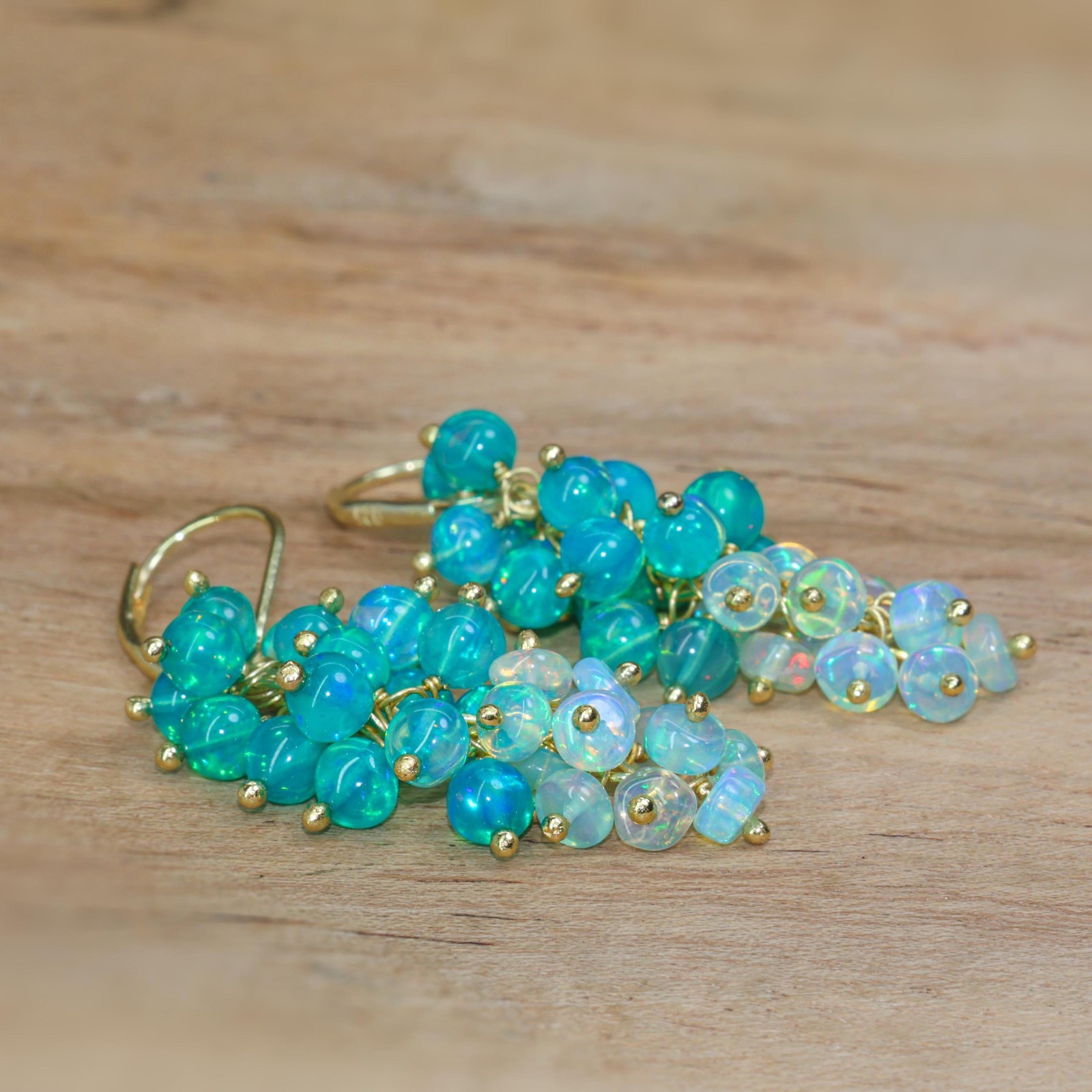 Natural Green Opal Cluster Earring, Multifire Opal Beads Earring, Opal Dangle