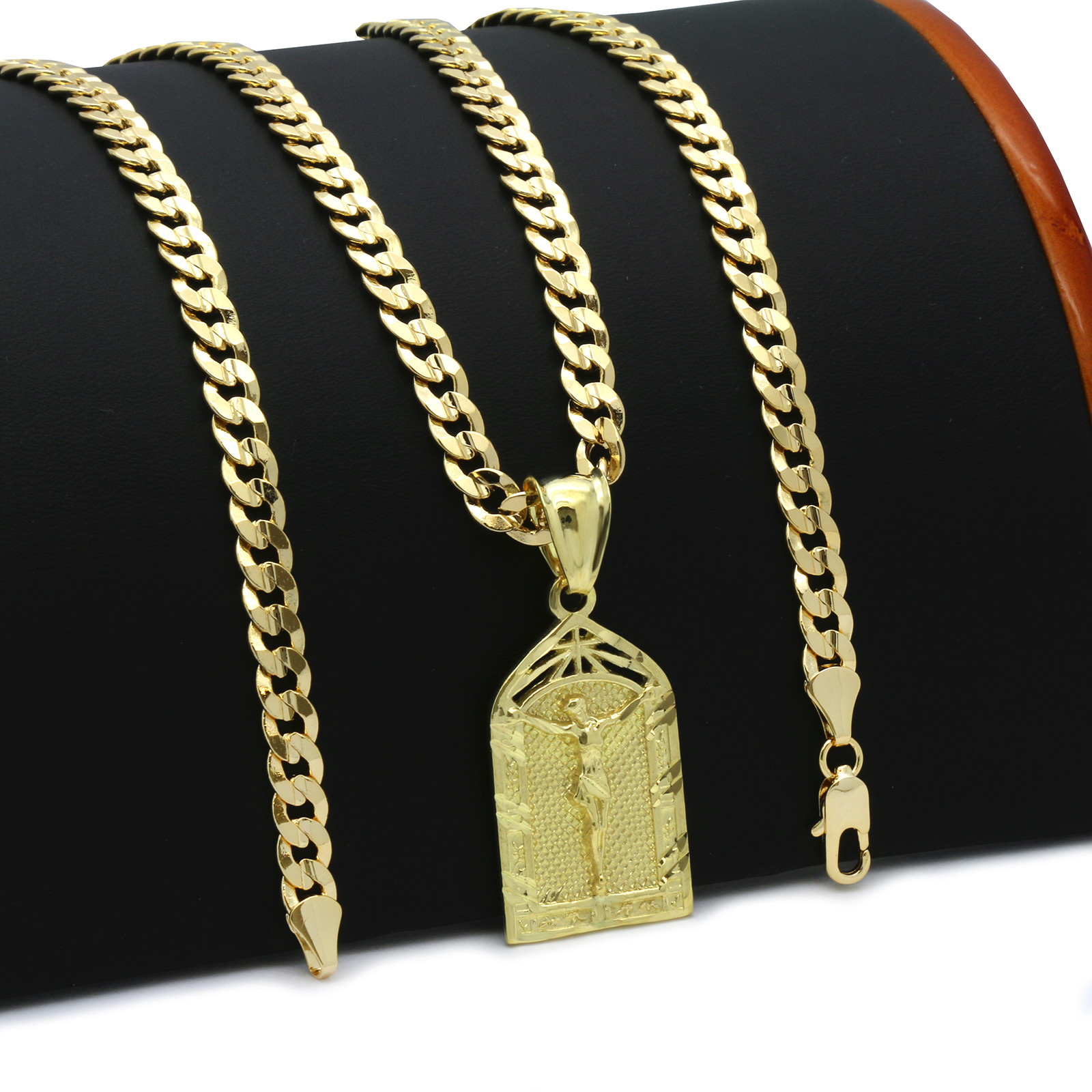 Mens 14k Gold Plated Garden Jesus Pendant 5mm 24″ Cuban Necklace Chain(K-1)