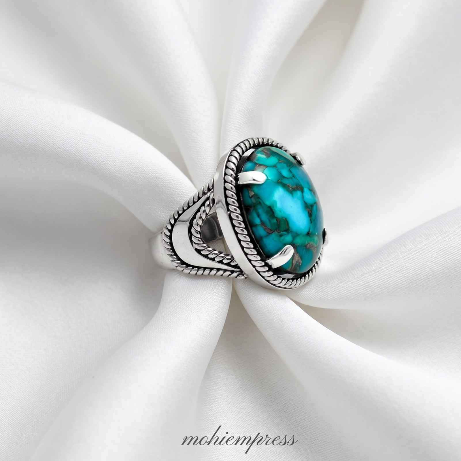 925 Sterling Silver Natural Copper Turquoise Ring, December birthstone