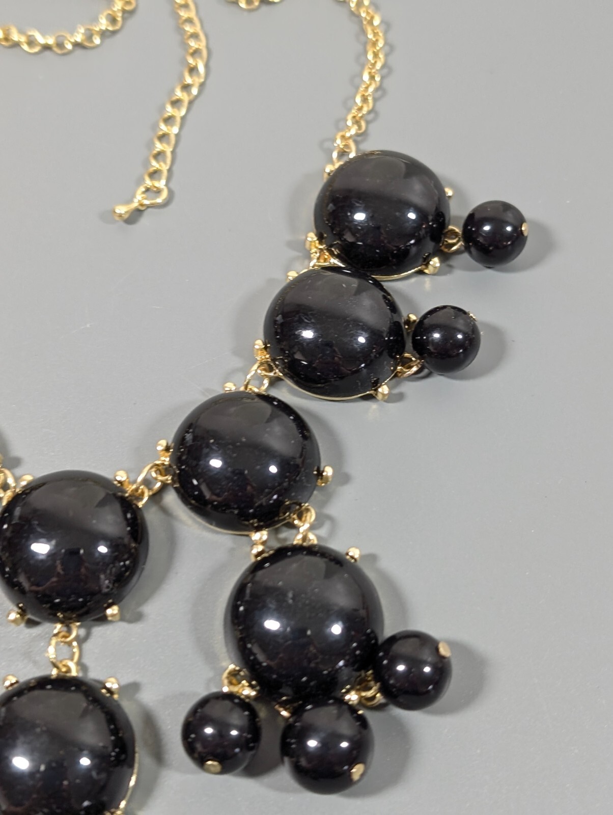 Boho Black Bubble Necklace Gold Tone Bib Charm Statement Western Bold 27 in